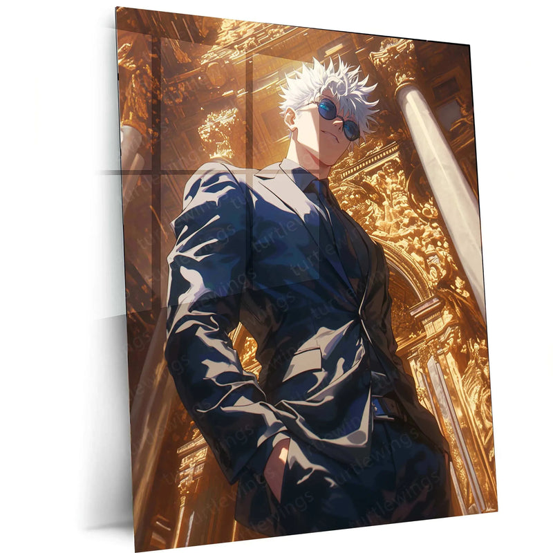 Satoru Gojo Suit Metal Poster – Jujutsu Kaisen Anime Wall Art | Stylish Gojo Decor - TURTLEWINGS