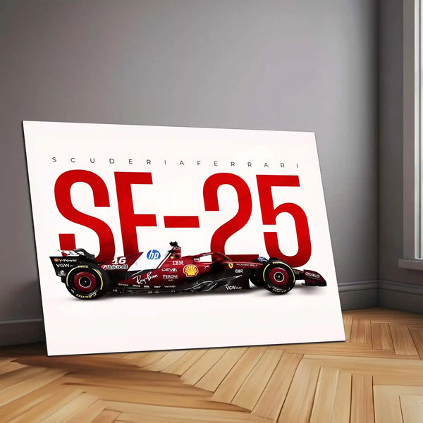 Scuderia Ferrari – SF-25 Livery Metal Frame | 2024 Formula 1 Car Wall Art - TURTLEWINGS