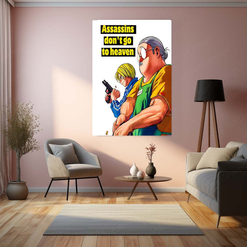 Quote Metal Poster | Sakamoto Days – “Assassins Don’t Go to Heaven” Metal Frame