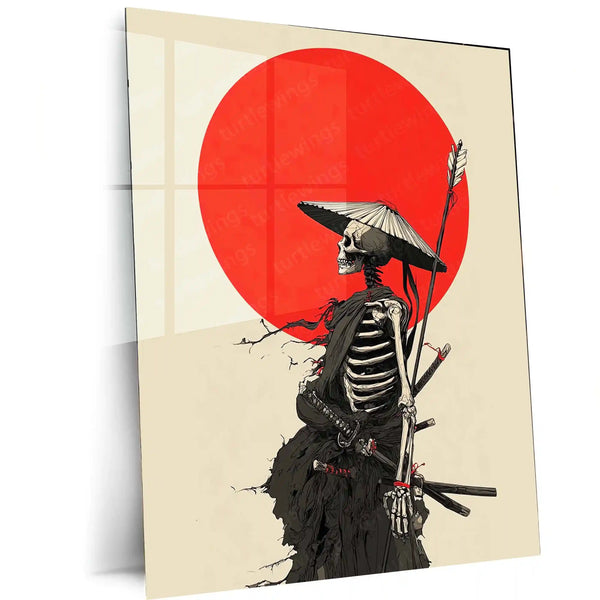Samurai Skeleton Under Red Sun – Dark Warrior Metal Poster | Gothic Samurai Wall Frame