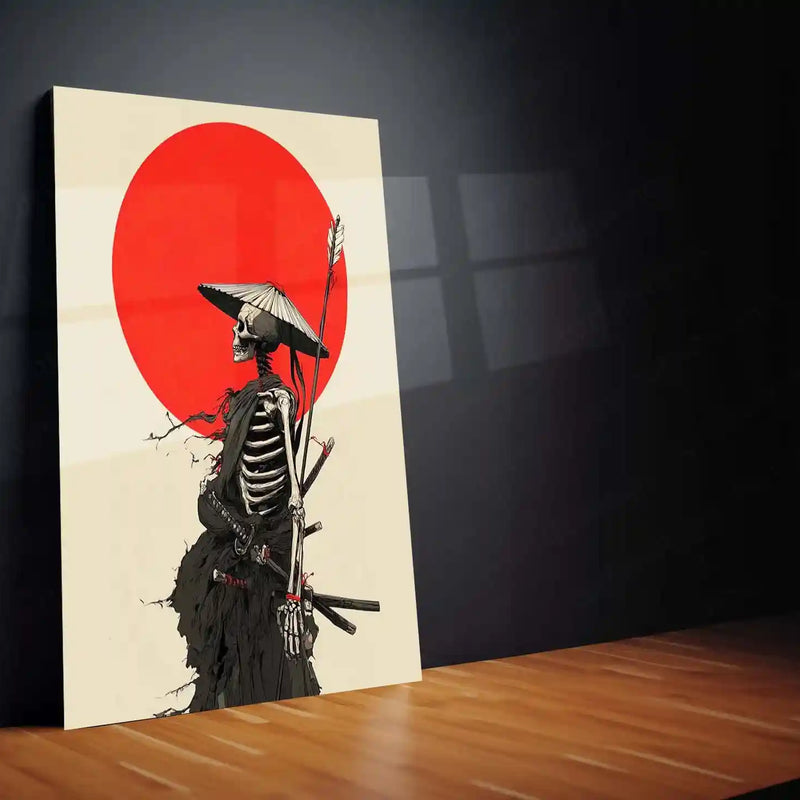 Samurai Skeleton Under Red Sun – Dark Warrior Metal Poster | Gothic Samurai Wall Frame