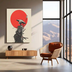 Samurai Skeleton Under Red Sun – Dark Warrior Metal Poster | Gothic Samurai Wall Frame