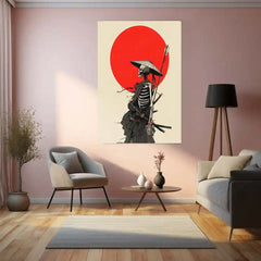 Samurai Skeleton Under Red Sun – Dark Warrior Metal Poster | Gothic Samurai Wall Frame