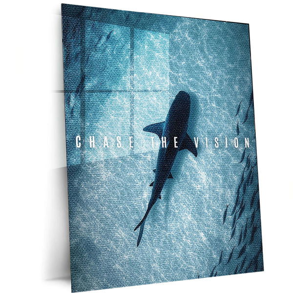 Shark in Ocean – “Chase the Vision” Metal Poster | Deep Focus x Predator Mindset Wall Art