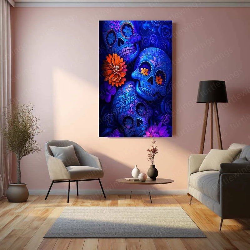 Skeleton Neon Art Metal Poster – Glowing Aesthetic Wall Decor - TURTLEWINGS