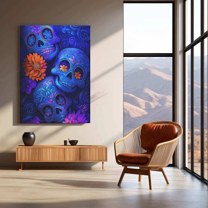 Skeleton Neon Art Metal Poster – Glowing Aesthetic Wall Decor - TURTLEWINGS