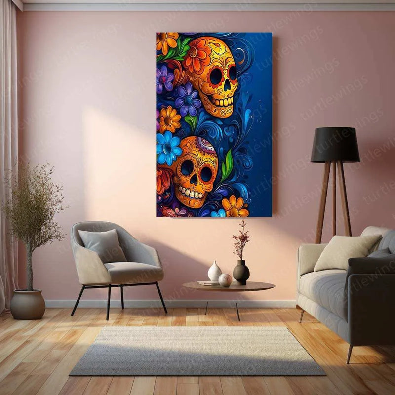Skeleton Neon Art Metal Poster – Glowing Aesthetic Wall Decor - TURTLEWINGS