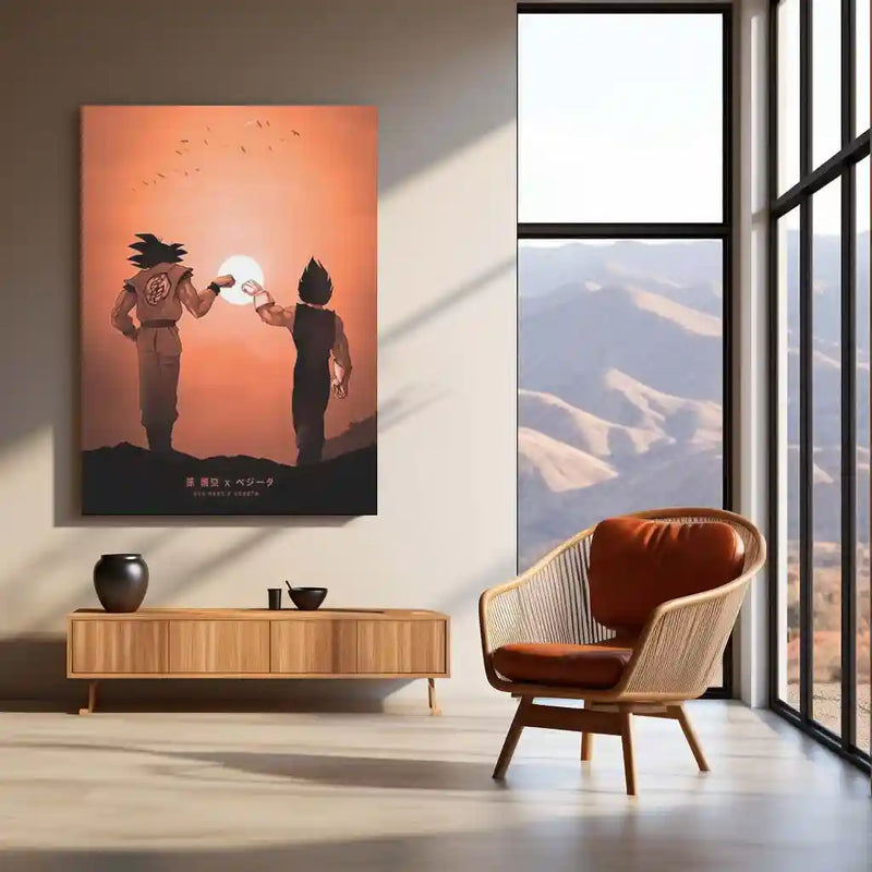 Anime Metal Poster | Son Goku × Vegeta – Dragon Ball Metal Poster | Saiyan Duo Wall Frame