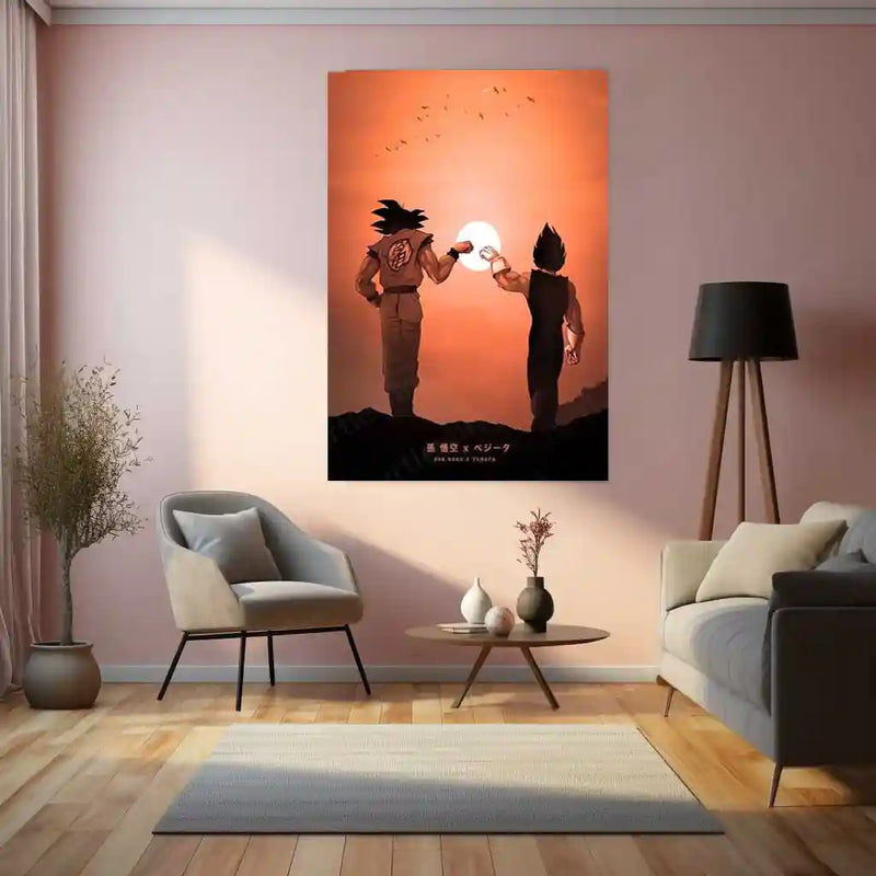 Anime Metal Poster | Son Goku × Vegeta – Dragon Ball Metal Poster | Saiyan Duo Wall Frame
