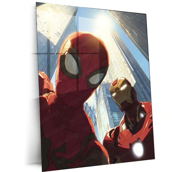 Anime Metal Poster | Spider-Man & Iron Man – Marvel Superhero Metal Poster | Avengers Wall Frame | Marvel Collector Art