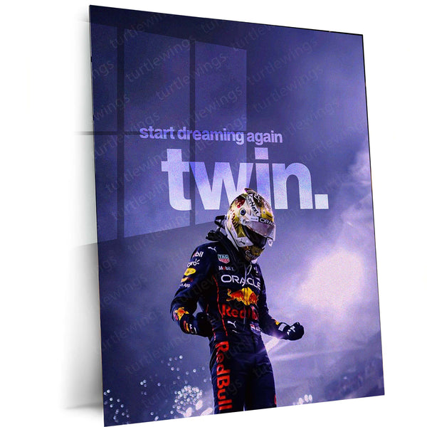 Start Dreaming Again to Win – Red Bull F1 Racer Victory Metal Frame | Motivational Formula 1 Wall Art - TURTLEWINGS