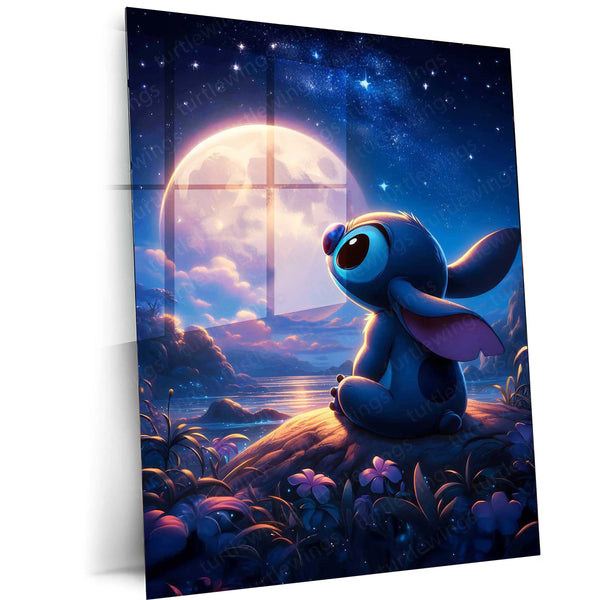 Dreamy Stitch – Cute Aesthetic Metal Poster | Disney-Inspired Wall Frame (Design 2)