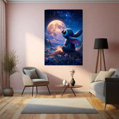 Dreamy Stitch – Cute Aesthetic Metal Poster | Disney-Inspired Wall Frame (Design 2)