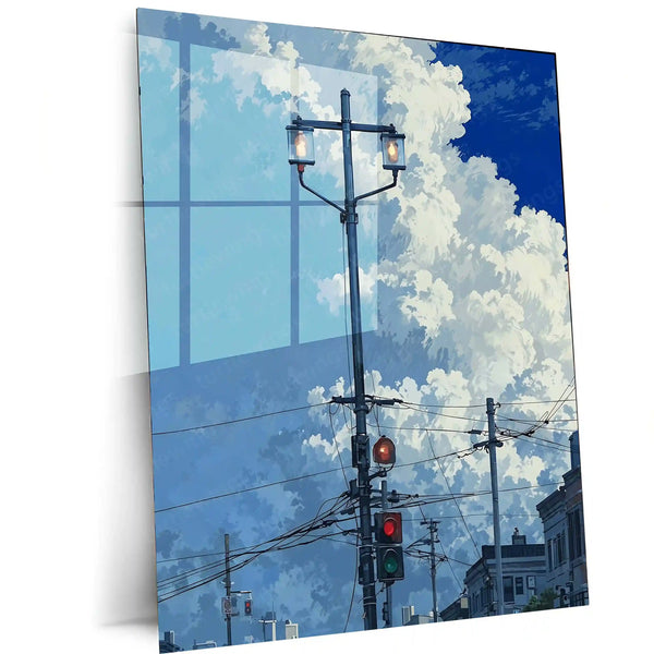 Style City Light Pole – Urban Aesthetic Metal Poster | Street Photography x Minimal Mood Wall Art