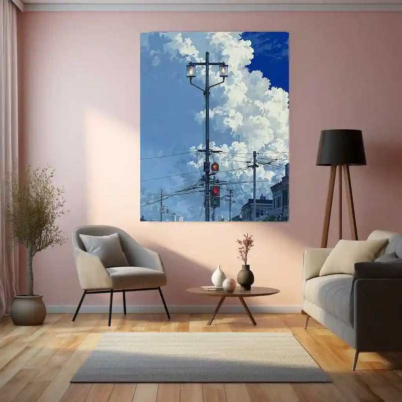 Style City Light Pole – Urban Aesthetic Metal Poster | Street Photography x Minimal Mood Wall Art