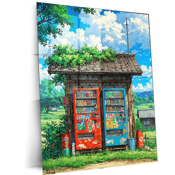 Japanese Vending Machines – Night Street Style Metal Poster | Tokyo Core x Vaporwave Wall Art