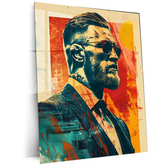 Stylized Bearded Man Portrait – Bold Urban Pop Art Metal Frame | Red & Teal Contemporary Wall Decor