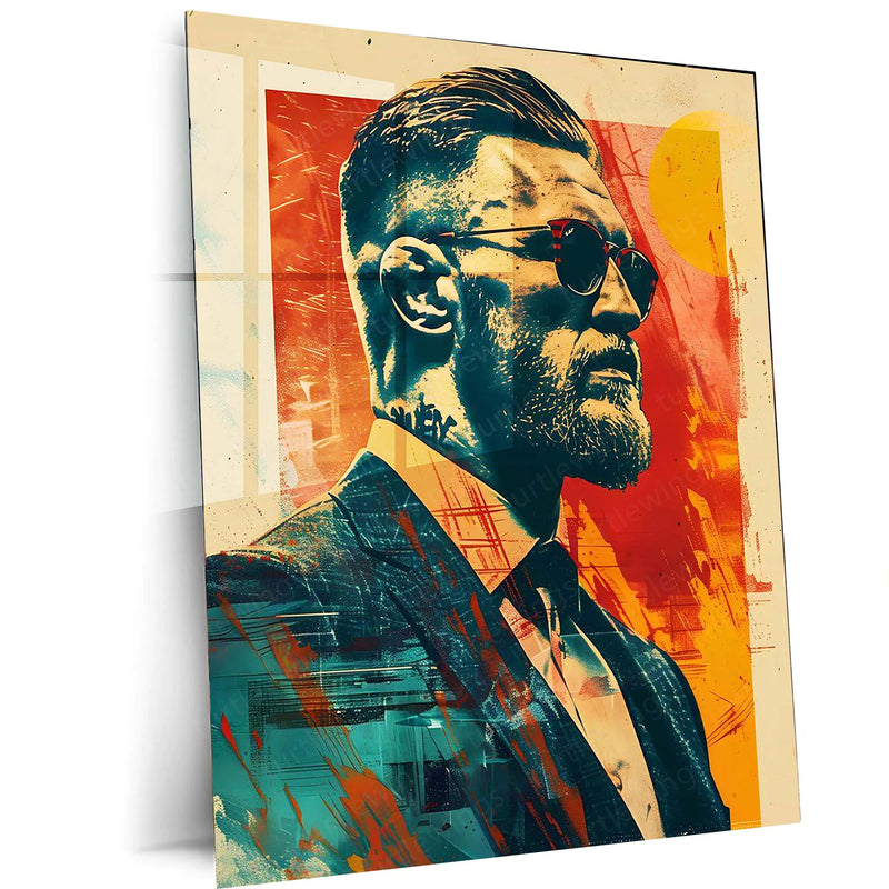 Stylized Bearded Man Portrait – Bold Urban Pop Art Metal Frame | Red & Teal Contemporary Wall Decor