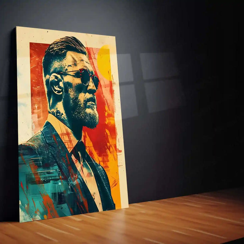 Stylized Bearded Man Portrait – Bold Urban Pop Art Metal Frame | Red & Teal Contemporary Wall Decor