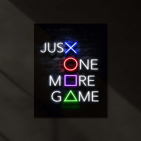 Just One More Game – PlayStation Neon LED Metal Frame | Gamer Room Wall Art