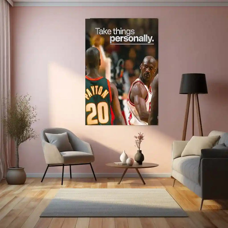 Take Things Personally – Michael Jordan vs Gary Payton Metal Frame | Basketball Rivalry Wall Art | Motivational Sports Poster for Athletes & Fans - TURTLEWINGS