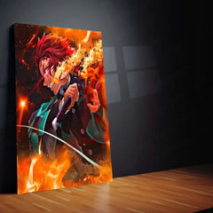 Anime Metal Poster | Tanjiro Kamado – Fire Breathing Rage Metal Poster | Demon Slayer Anime Wall Frame