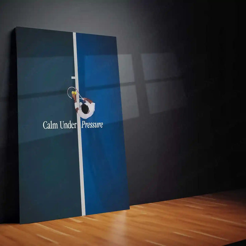 Tennis Court Aerial View – “Calm Under Pressure” Metal Poster | Sports Focus x Minimal Wall Art