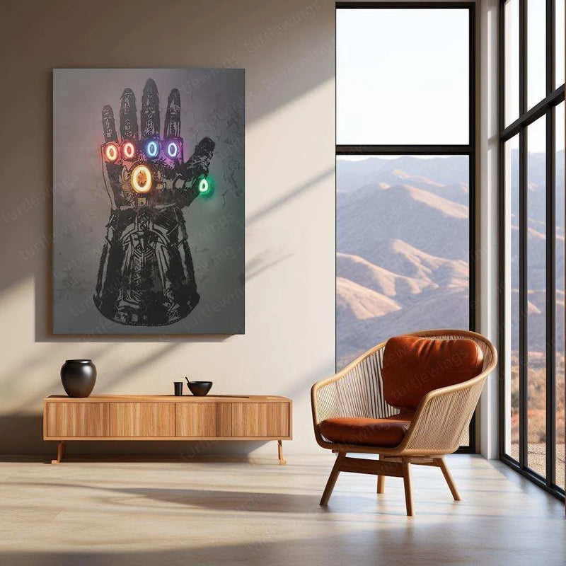 Thanos Infinity Gauntlet Neon LED Metal Poster â Marvel Villain Wall Art - TURTLEWINGS