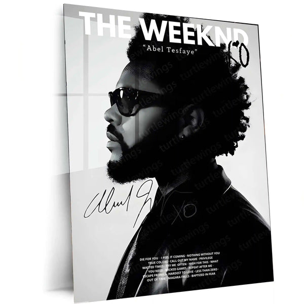 The Weeknd – Abel Tesfaye Black & White Portrait Metal Poster | Music Icon Wall Frame