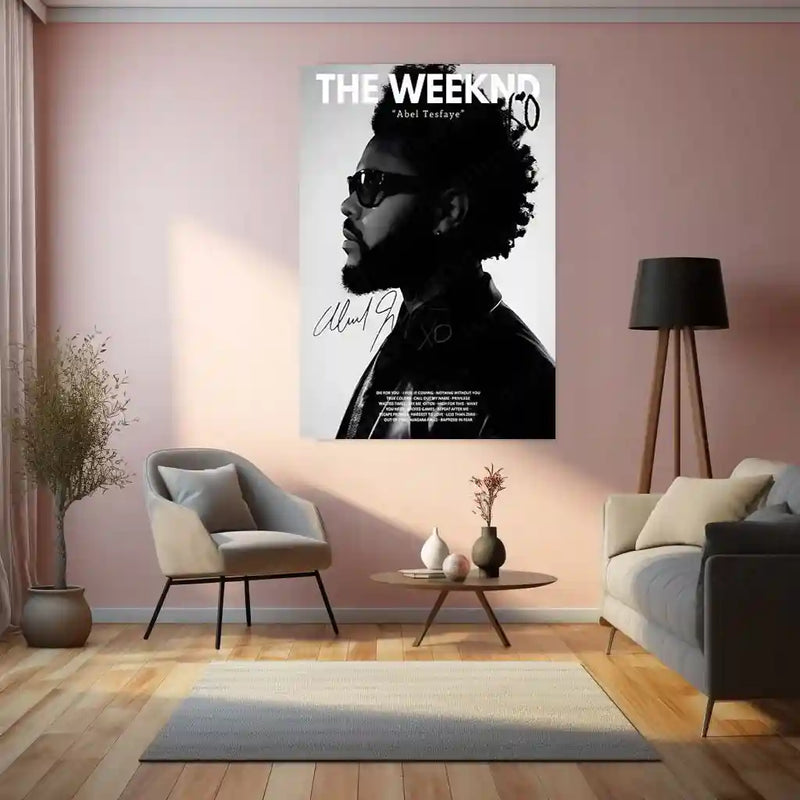 The Weeknd – Abel Tesfaye Black & White Portrait Metal Poster | Music Icon Wall Frame