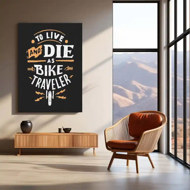 Quote Metal Poster | To Live and Die as Bike Traveler – Motivational Quote Metal Poster | Biker Wall Frame