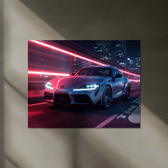 Toyota Supra Neon Nights – Futuristic Sports Car Neon LED Metal Poster | JDM Glow Wall Frame