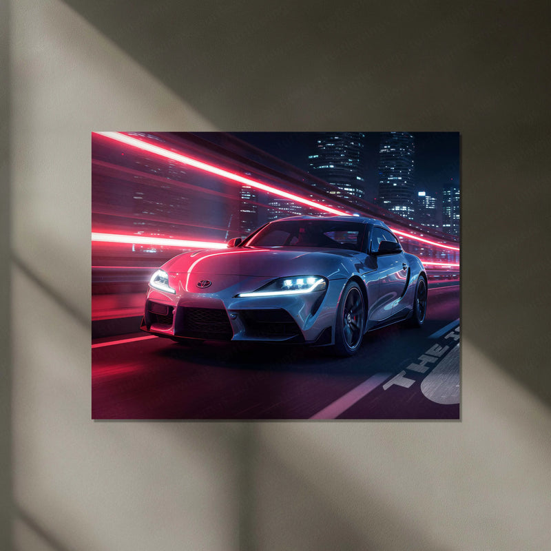 Toyota Supra Neon Nights – Futuristic Sports Car Neon LED Metal Poster | JDM Glow Wall Frame
