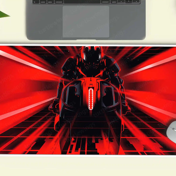 Tron Ares Deskmat – Futuristic Neon Red Rider