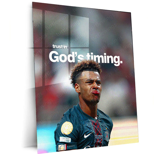 Nordi Mukiele – “Trust in God’s Timing” Metal Poster | Faith x Football Wall Art