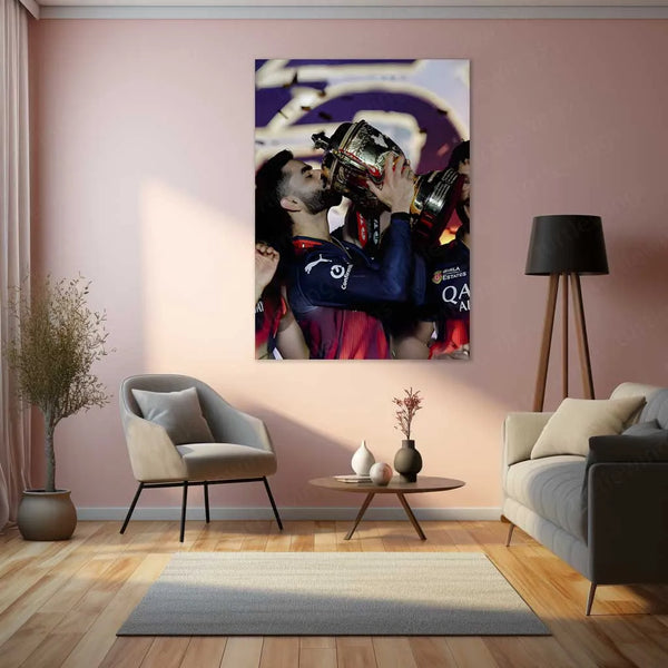 Cricket Metal Poster |🔥 Virat Kohli RCB Wins IPL Trophy 2025 – Historic Victory Metal Poster | Champion’s Wall Art 03 - TURTLEWINGS
