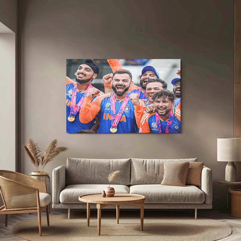 VK-AS-KY Celebration Metal Poster – Virat Kohli, Suryakumar Yadav & Hardik Pandya Wall Art | Team India Cricket - TURTLEWINGS