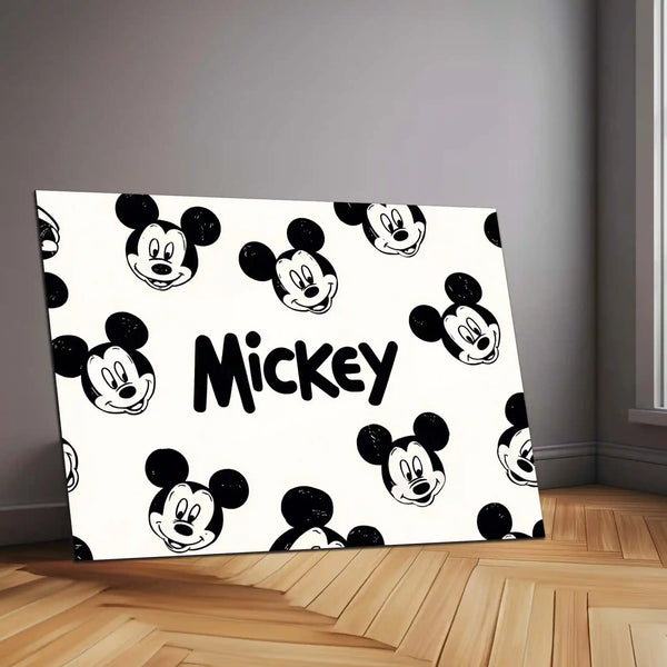 Vintage Mickey Mouse Faces – Retro Cartoon Metal Frame | Black & White Disney-Inspired Wall Art