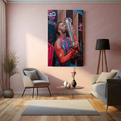 Virat Kohli with Trophy Metal Poster – Team India Champion Wall Art 2 - TURTLEWINGS