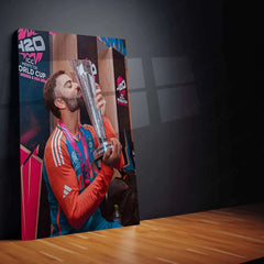 Virat Kohli with Trophy Metal Poster – Team India Champion Wall Art 2 - TURTLEWINGS