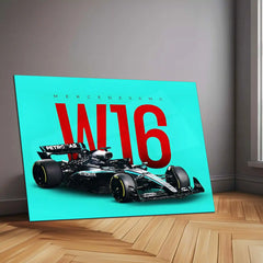 Mercedes-AMG W16 Livery Metal Frame | 2024 Formula 1 Car Wall Art - TURTLEWINGS