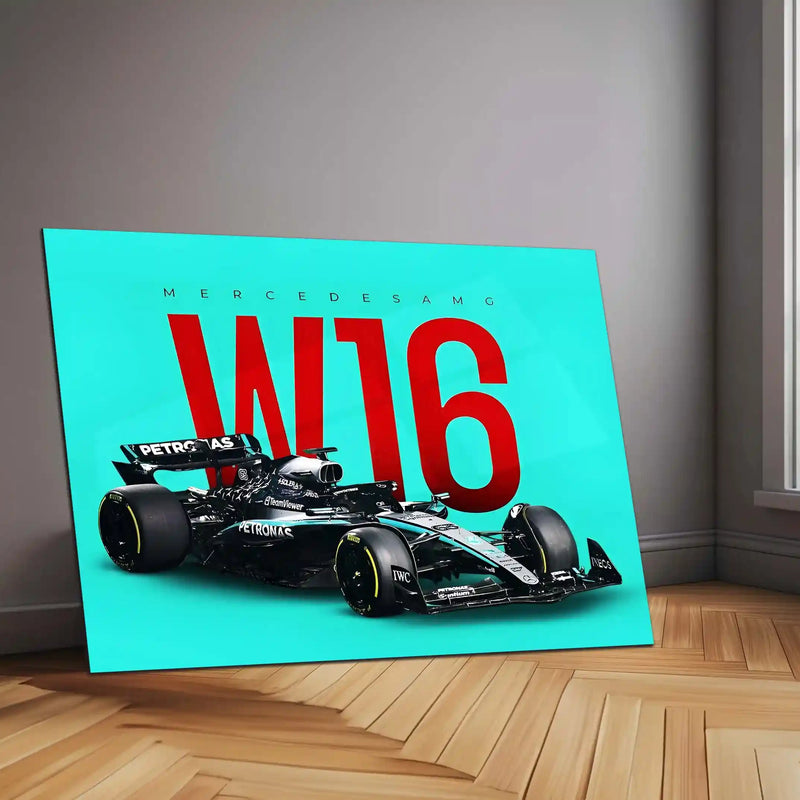 Mercedes-AMG W16 Livery Metal Frame | 2024 Formula 1 Car Wall Art - TURTLEWINGS