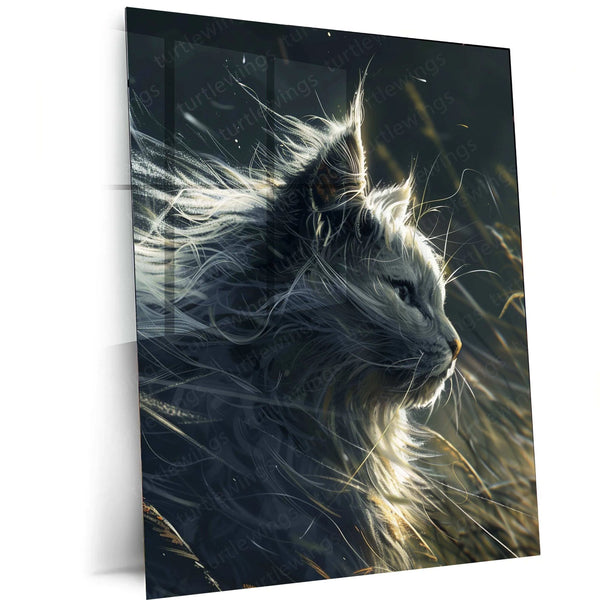 White Cat Metal Poster – Elegant Feline Wall Art | Minimalist Cat Lover Decor - TURTLEWINGS