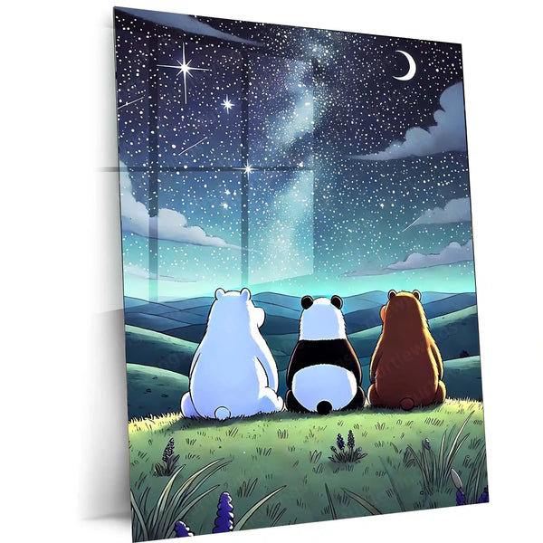 We Bare Bears Poster – Starry Night Sky Friendship Art | Cute Cartoon Metal Frame
