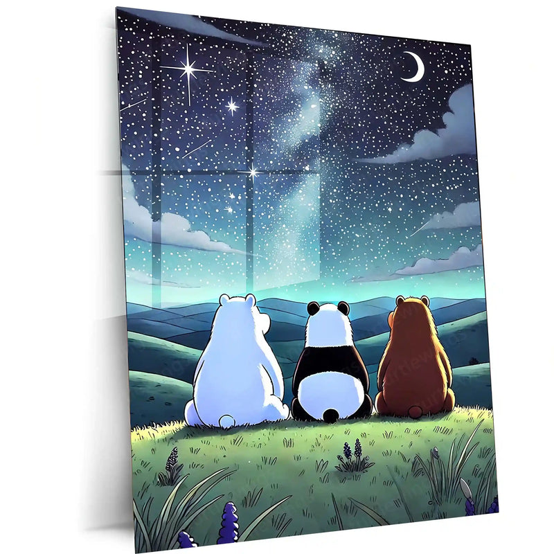 We Bare Bears Poster – Starry Night Sky Friendship Art | Cute Cartoon Metal Frame