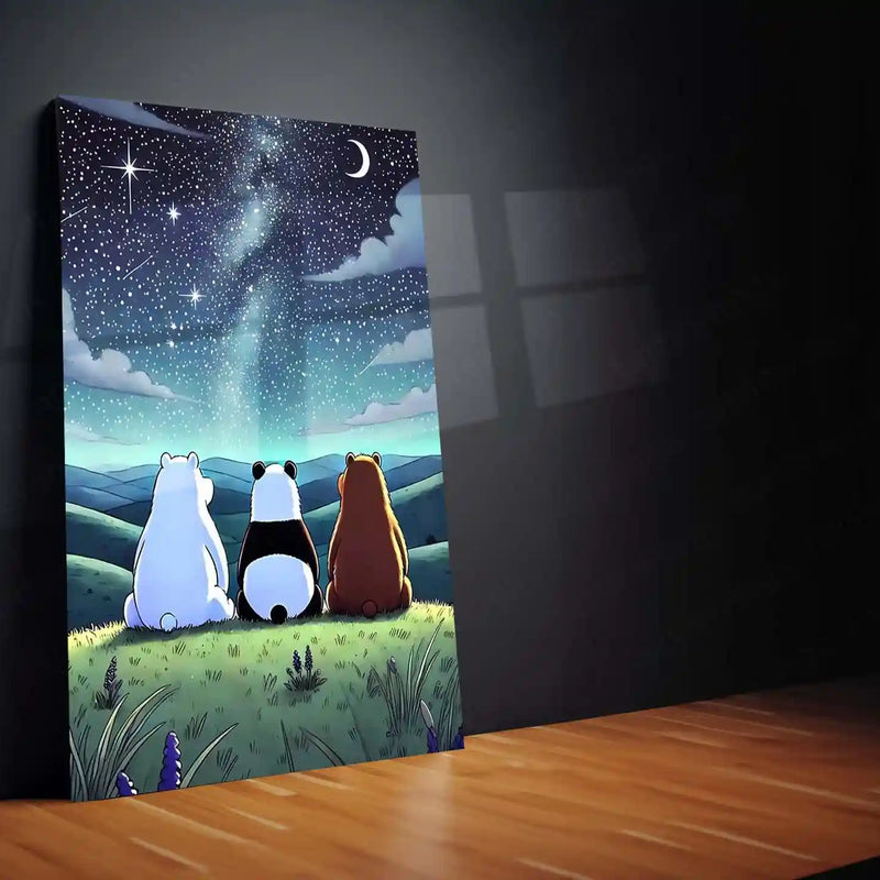 We Bare Bears Poster – Starry Night Sky Friendship Art | Cute Cartoon Metal Frame