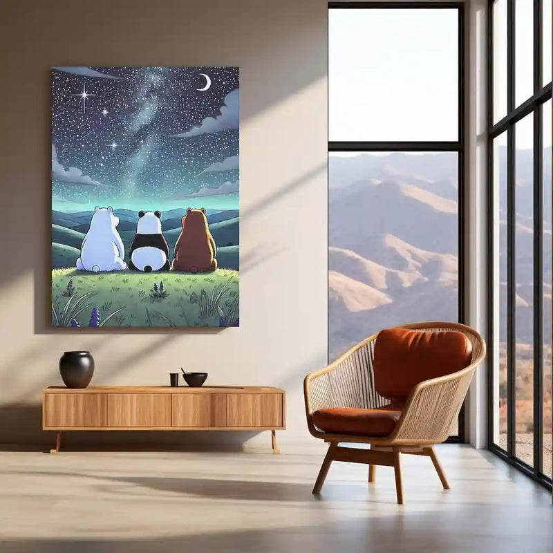 We Bare Bears Poster – Starry Night Sky Friendship Art | Cute Cartoon Metal Frame