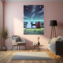 We Bare Bears Poster – Starry Night Sky Friendship Art | Cute Cartoon Metal Frame