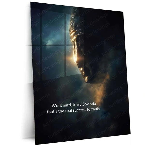Work Hard, Trust Govinda – That’s the Real Success Formula | Spiritual Hustle Metal Frame | Hard Work & Divine Blessing Wall Art