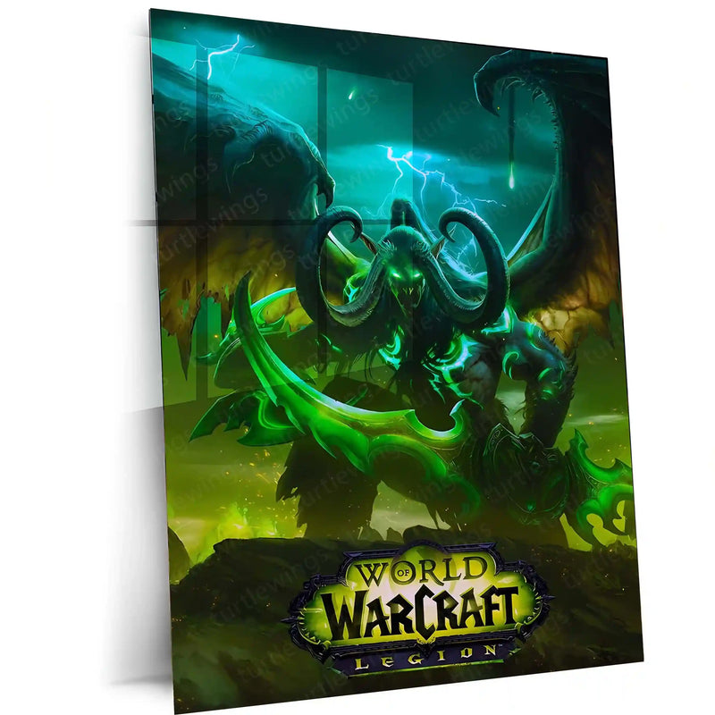 Game Metal Poster | World of Warcraft – Legion Illidan Stormrage Metal Poster | Dark Fantasy Gaming Wall Frame